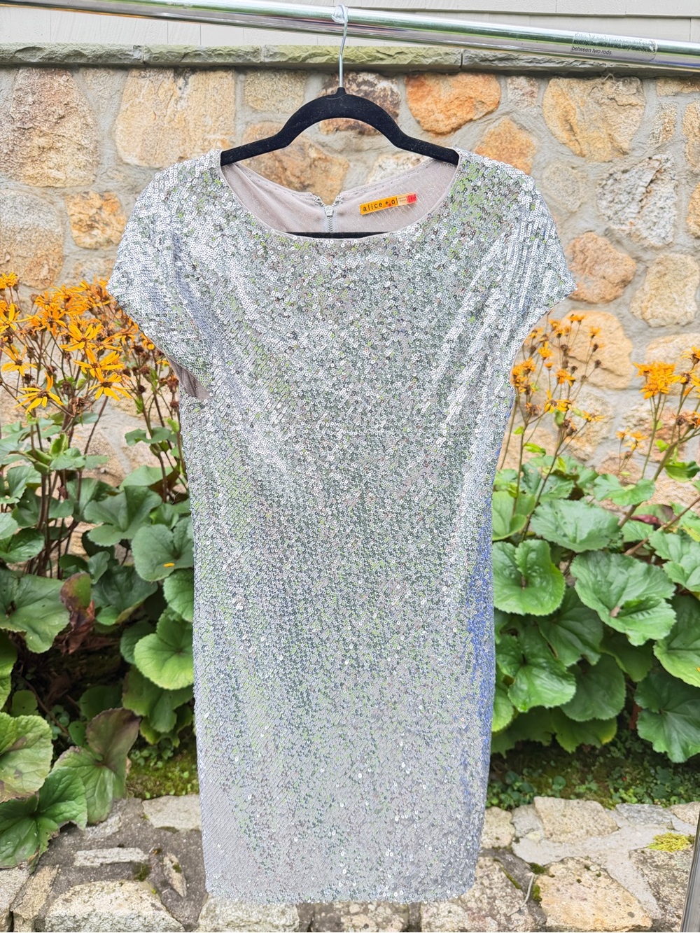 Alice + Olivia Silver Sequin Mini Dress